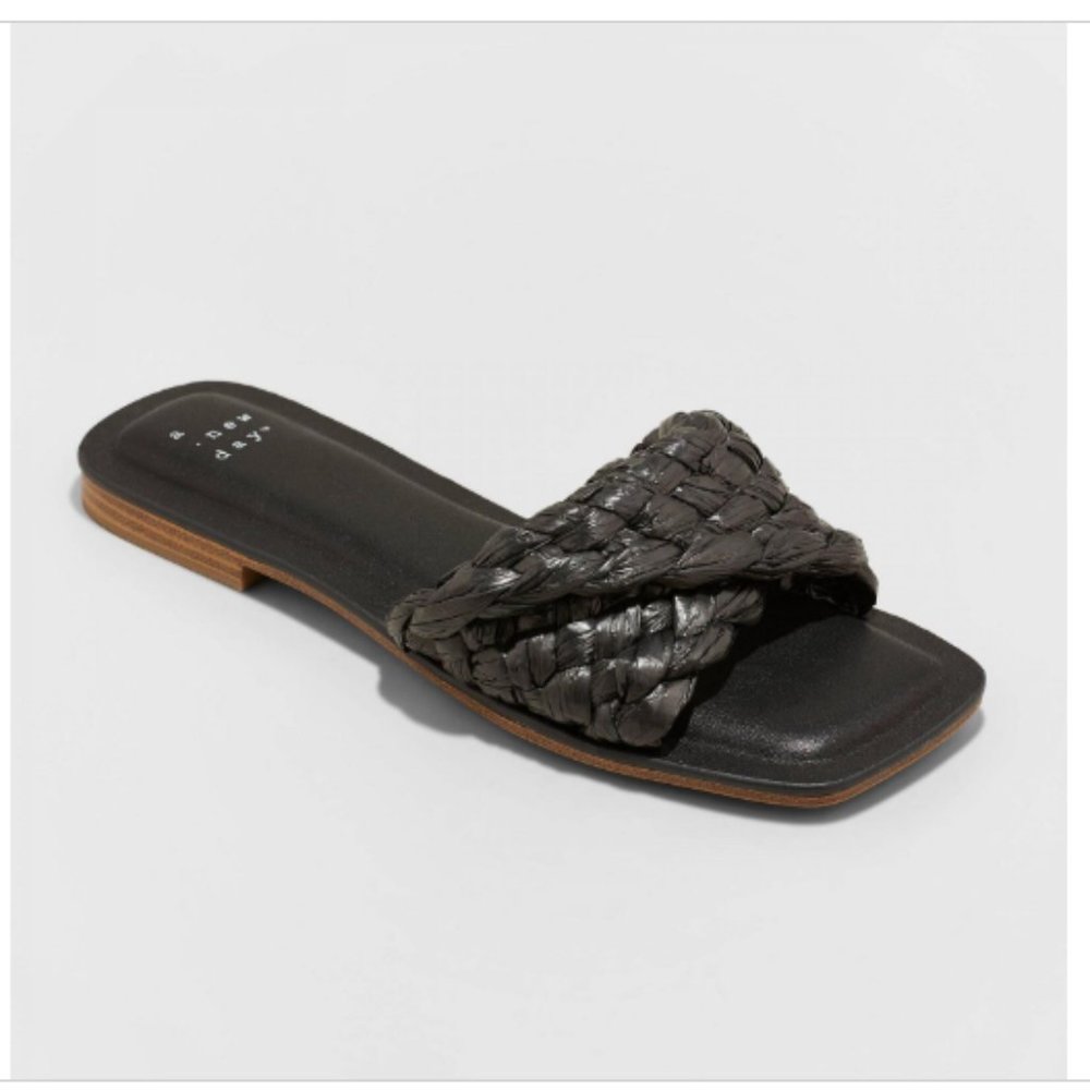 Women's Nicolette Raffia Slide Sandals - A New Day Black